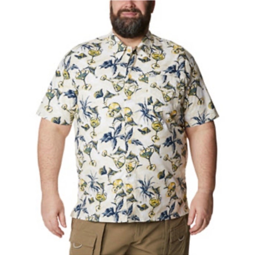 Columbia PFG Mens XL Martini Marlin Tropical Print Short Sleeve Fishing Shirt